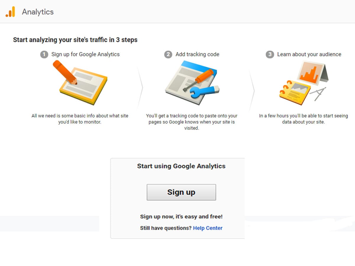 Google Analytics Signup Page