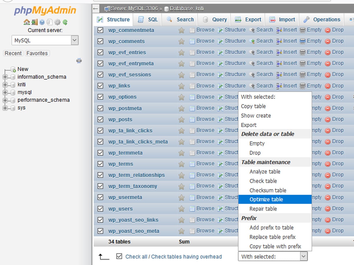 Optimise-WordPress-database-using-phpmyadmin